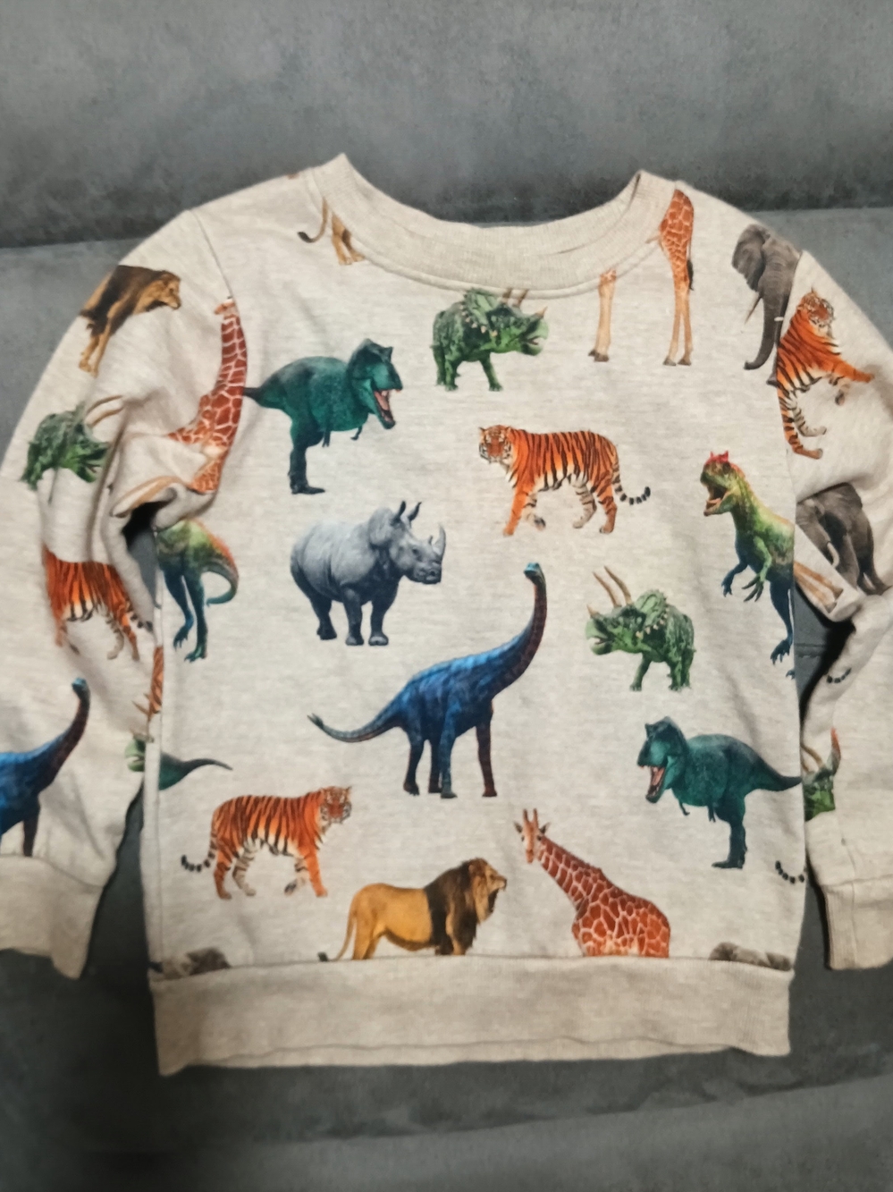 Kids Animal Print Sweatshirt - Neutral with Multi-Color Animals size:3-4